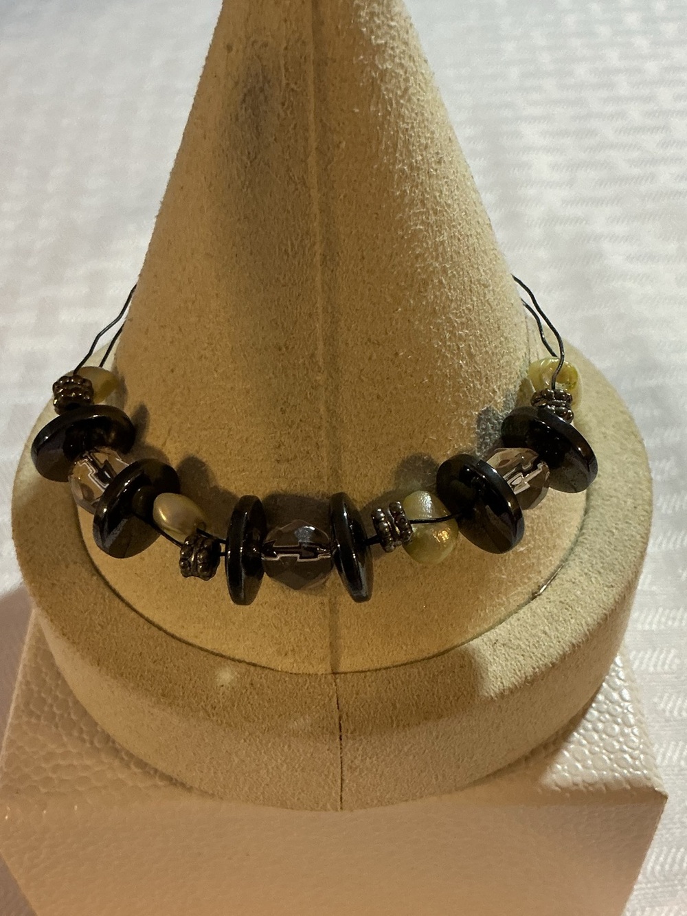 EXO Genuine Cultured Freshwater Pearl Black Agate Quartz Antique Silver Tone